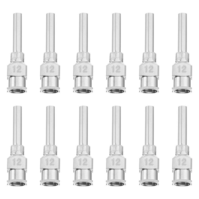 EIGTHTAIL 12Set Stainless Steel Luer Lock Needle Tips For Precision Dispensing In Laboratories Silver 2.5X0.5in