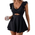 thumbnail image 1 of SKQIT Women's Ruffle Sleeve Cross Wrap Cutout Swim Dress, One Piece Tummy Control Bathing Suit, 1 of 6