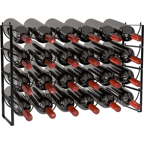 4-Tier Wine Rack - 3-in-1, Stackable, 24-Bottle Wine Storage Rack for Cabinet or Pantry (Dark Black, Version 3.0)