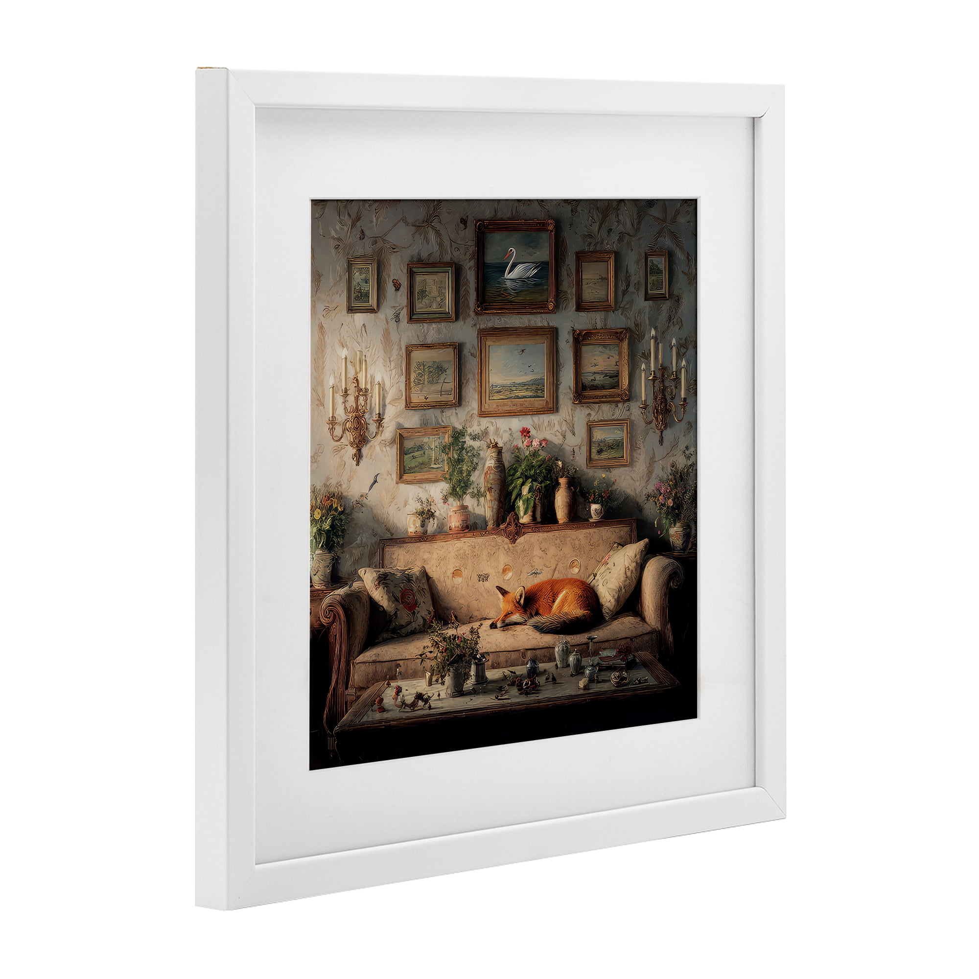 Stupell Industries Vintage Parlor with Fox White Framed Print Under Glass, design by The Wands Want