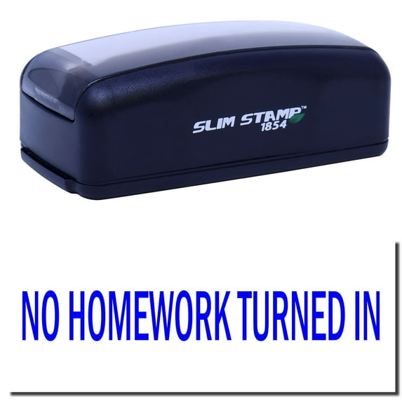Large Pre-Inked No Homework Turned In Stamp, Slim 1854, Ultra Slim Design, Impression Size 1-13/16" by 2-1/2", Up to 25,000 Impressions - Blue Ink