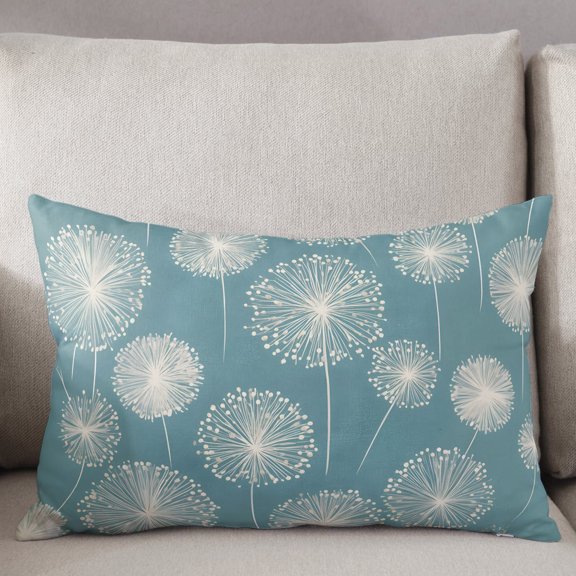 Decorative Pillow Cover 20x36 Inch Vintage Dandelion Lumbar Pillow Cover Teal White Soft Cushion Covers for Sofa Couch Bed, Living Room Home Decor
