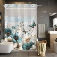 thumbnail image 5 of No Hook Shower Curtains with Snap-in Liner Set, Teal Tulip Butterfly Waterproof Hotel Style Bathroom Shower Curtain, Beige Turquoise Floral Farmhouse Blue Breathable Mesh Top Bath Curtains 60''x72'', 5 of 9