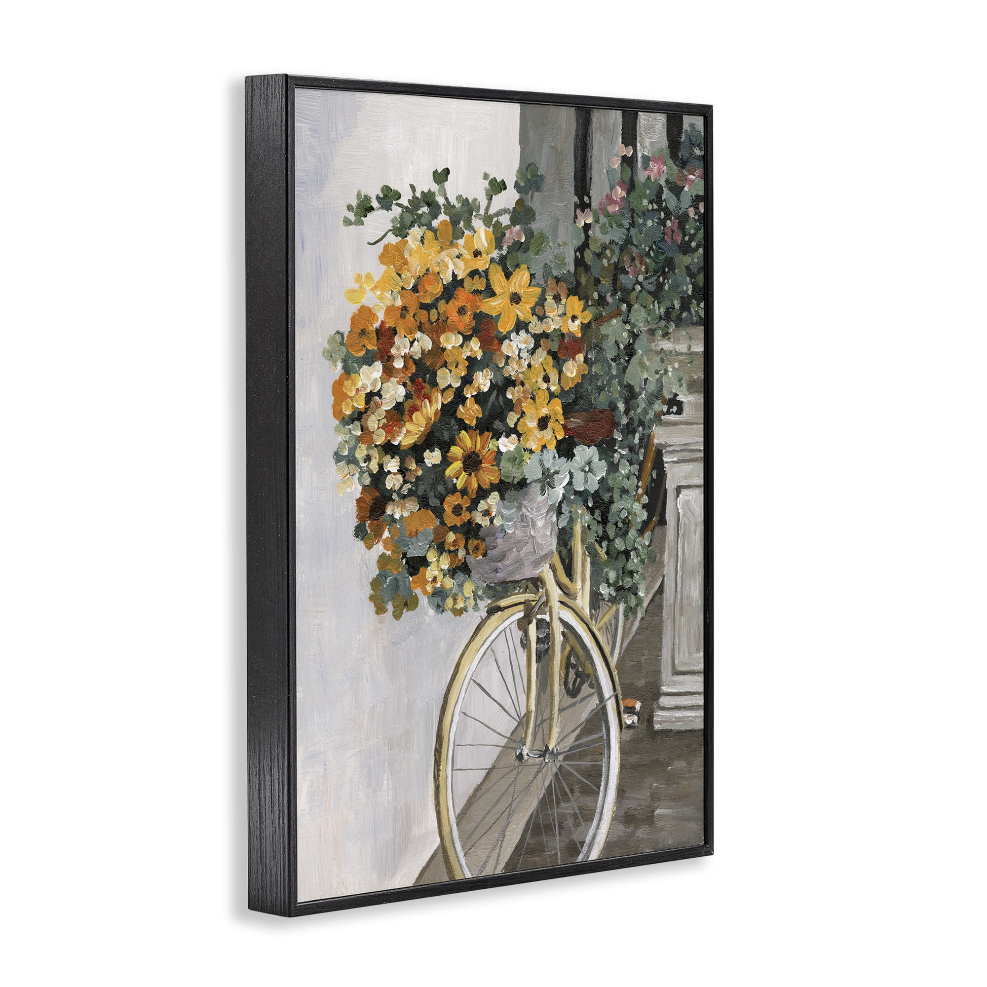 Stupell Industries Bouquet on Bicycle Botanical & Floral Painting Black Framed Art Print Wall Art, 16 x 24