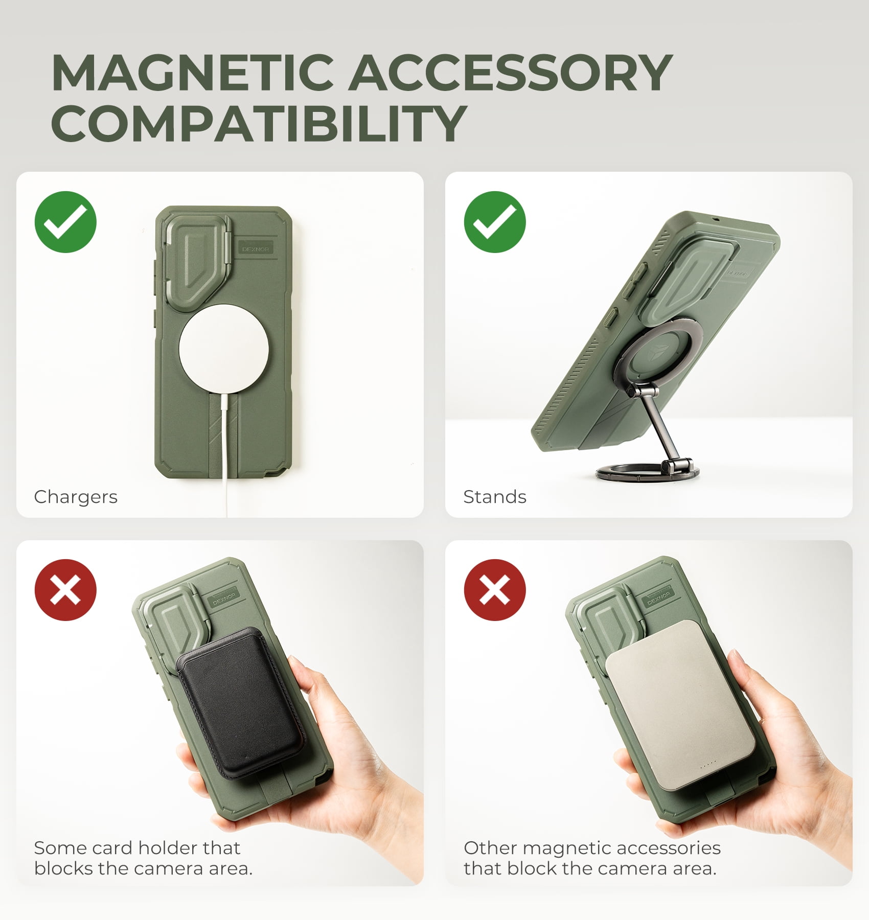 Dexnor for Samsung Galaxy S26 Ultra Case with Camera Cover & Adjustable Kickstand & Screen Protector, Compatible with MagSafe, Rugged Shockproof Bumper Cases Magnetic Protective Cover,6.9" Green