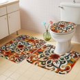 thumbnail image 2 of Burnt Orange Green Bath Mat 3 Piece Bathroom Rug Set, Vintage Abstract Flowers Non Slip Bath Rug Contour Mat and Toilet Lid Cover, Absorbent Shower Mats Soft Bath Rugs and Mats Sets, 2 of 8