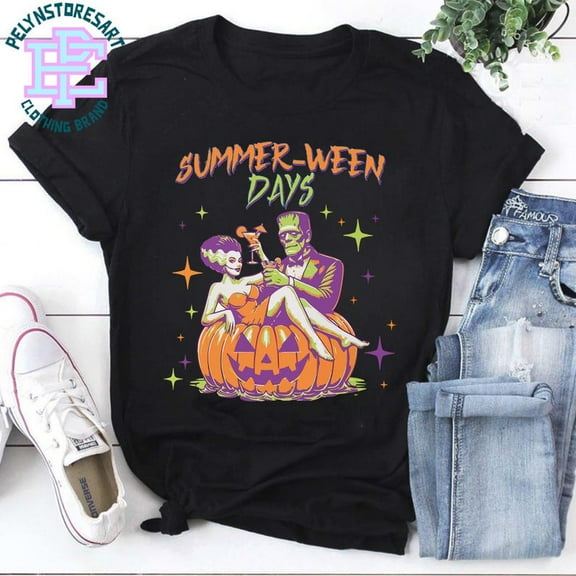 Summerween Days T-Shirt, Spooky Summer Vibes Shirt, Summerween Tee, Monster Beach Party Shirt, Scary Movie Lover Halloween Tee, Horror Halloween Graphic Shirt