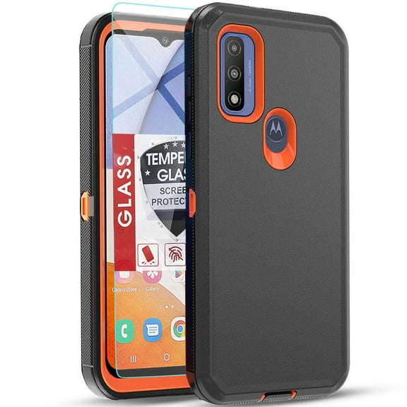 Starshop Moto G Pure case, With Tempered Glass Protector, Shockproof Protection Rugged Hybrid Drop Belt Clip Cover Orange