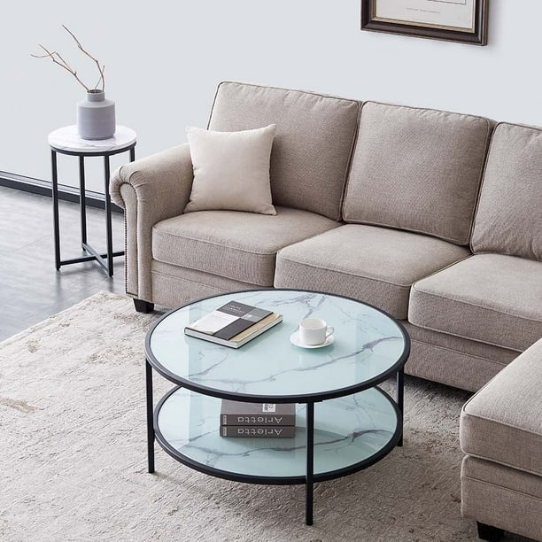 Topcobe Round Glass Coffee Table With Storage Modern Side Dining For Living Room Com Topcobe Round Glass Coffee Table With, Modern Round Glass Top Coffee Table