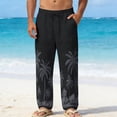 thumbnail image 2 of Pantalones Casuales Relajados de Ajuste de la Playa Hawaiana Estirado de la Cintura con Cordón Impreso Pantalones de Lino Recto de Longitud Completa, 2 of 7