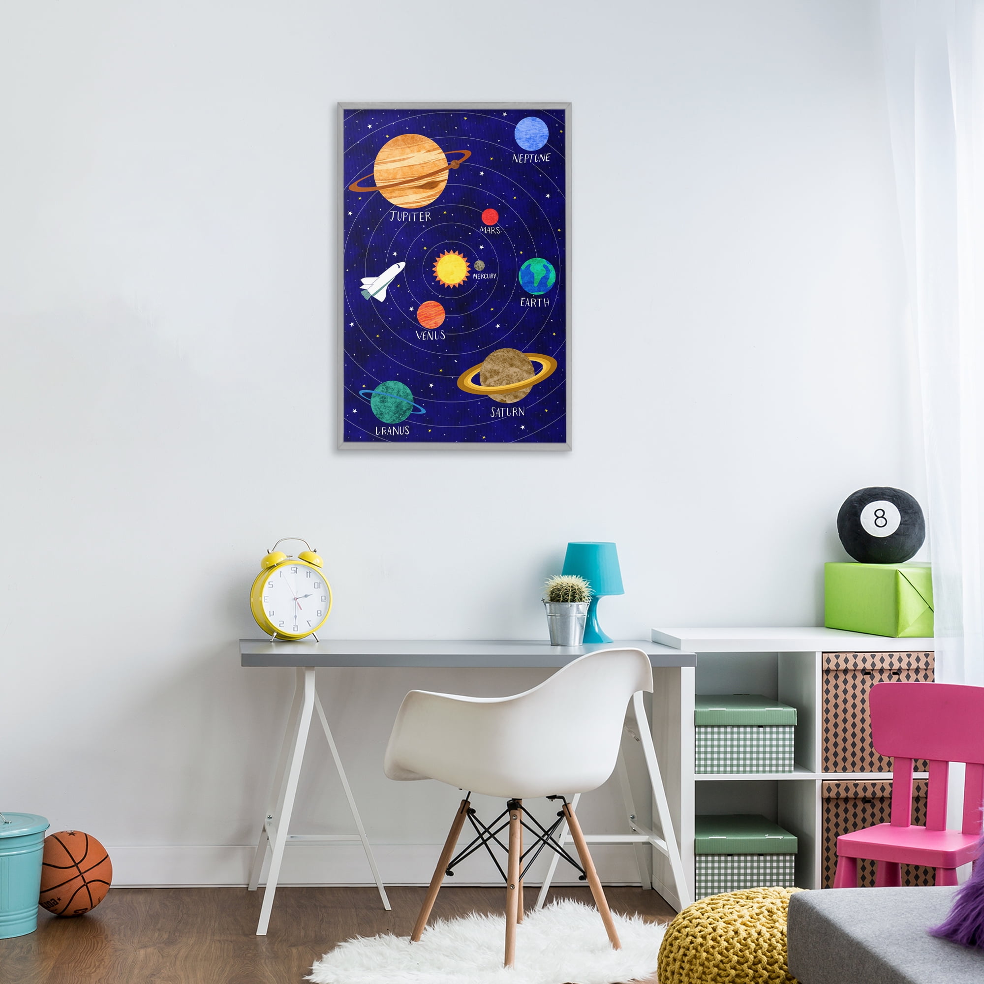 Solar System Education Gray Framed Giclee Art, design by Elizabeth Caldwell