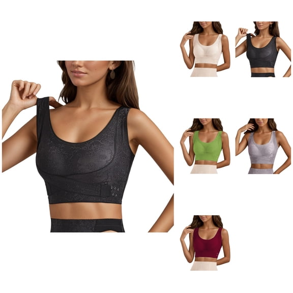 Sports Bra Workout Bra Front Closure Push Up Sports Bra for Women Seamless Smooth Back Underwire Support & Side Smoothing