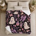 thumbnail image 5 of Cute Ghosts with Pink Mushrooms and Moon, Playful Gothic Style for Halloween Lovers, Floral Potion Motif and Halloween Gift, Cozy Flannel Blanket for Bedroom and Dorm, Home Decor, 5 of 6