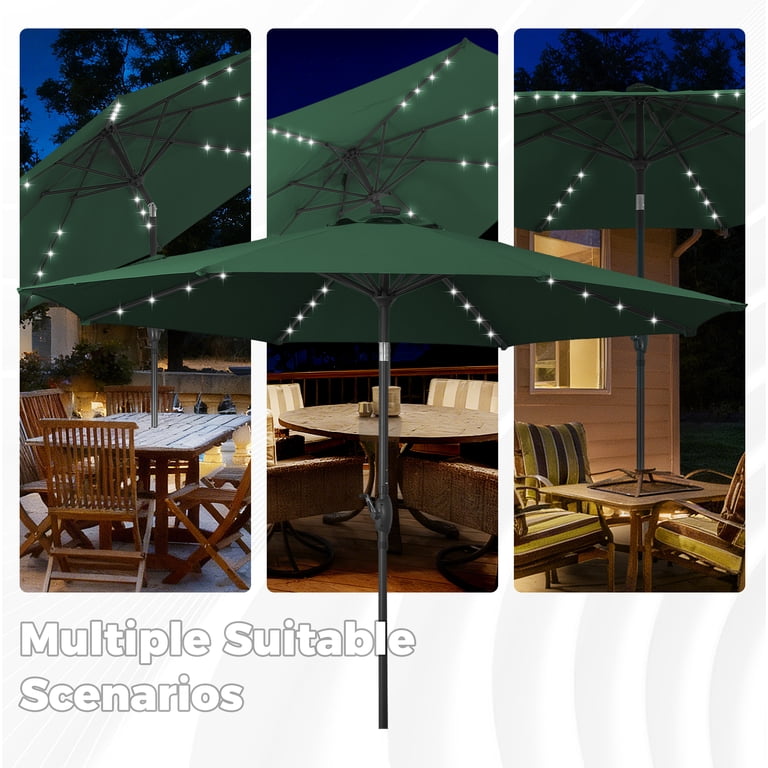 10 Ft Green Round Market Umbrella with Solar LED Lights photo 5