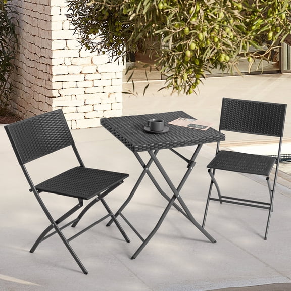 Nuu Garden Patio Set for 2 Folding Bistro Set Outdoor Weather-resistant PP Rattan Small Patio Table and Chairs, 3 Piece Folding Patio Furniture Set, Black
