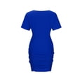 thumbnail image 5 of QUNYINEY Short Sleeve Womens Cocktail Dress Bodycon Blue Summer Mini Dresses Slim Fit Party Ruched Crew Neck Dresses, 5 of 7