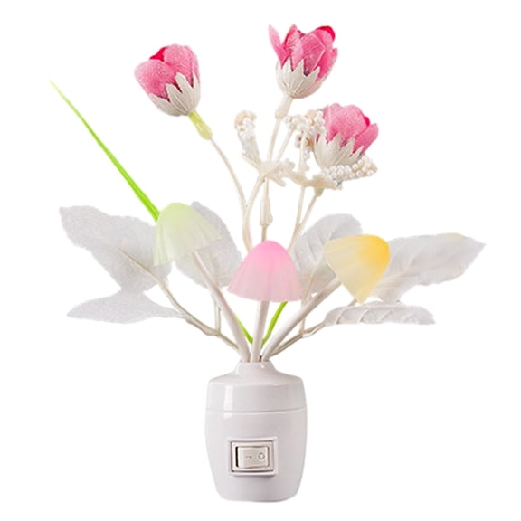 PureCasa Plug-in LED Mini Flower Night Lights for Kids Children, with Case, 7 Colors Changing Nightlight Desk Lamp for Bedside Lounge Hallway, Birthday Holiday Christmas Gifts, 6.9"x2", 1PC, E