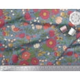 thumbnail image 2 of Soimoi Blue Cotton Poplin Fabric Leaves & Camellias Floral Printed Craft Fabric by the Yard 56 Inch Wide, 2 of 3
