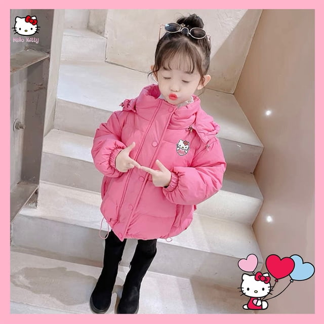 Winter Down Jackets Anime Sanrioed Hellokitty Kuromi Kawaii Kids New Thick Padded Coat Girl Cotton-Padded Warm Jackets Outerwear