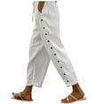 thumbnail image 1 of Womens Summer Pants Solid Color Elastic Waist Loose Pants Side Button Decoration Versatile Nine Point Pants Sweat Pants Women White M, 1 of 4
