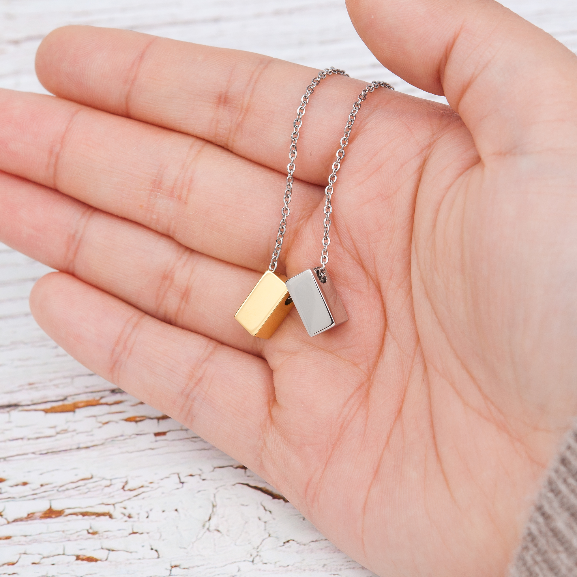 New Mom Mother's Day Gift, Jewelry For New Mom, Gift for Her, Mother's Day Necklace and Card, Stainless Steel Necklace and Card [Silver and Gold Cube,Purple Gradient]