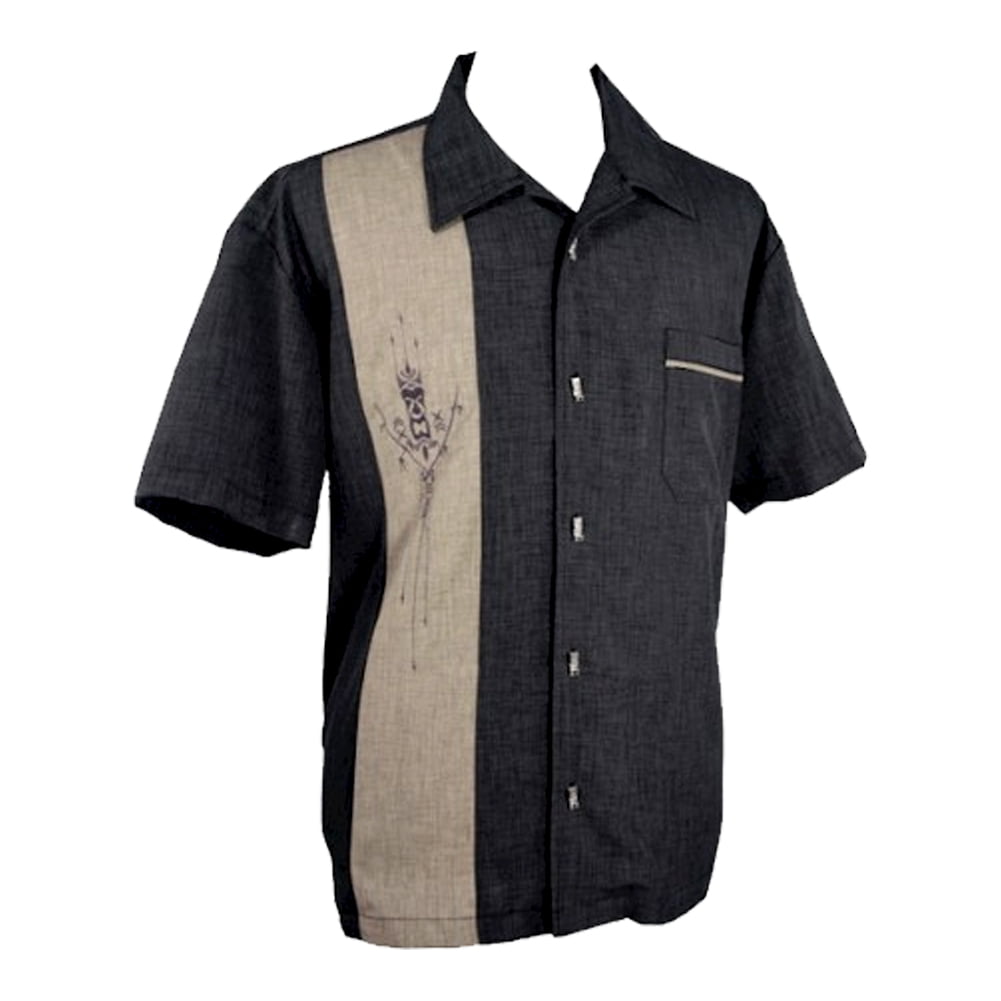 STEADY CLOTHING Mens Tiki N Bamboo Bowling Shirt Coffee