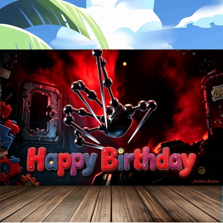 Poppy Toy Factory Cartoon Playtime Happy Birthday Backdrop, 7x5ft Polyester Party Banner with Grommets & Hanging Rope, 0.66lb Anime Photography Background for Kids Birthday Party Décor