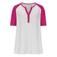 thumbnail image 5 of Womens Plus Size Henley Shirt, Short Raglan Sleeve Shirts for Women Summer Fashion Color Patchwork Crewneck Button Up T-Shirts, 5 of 6