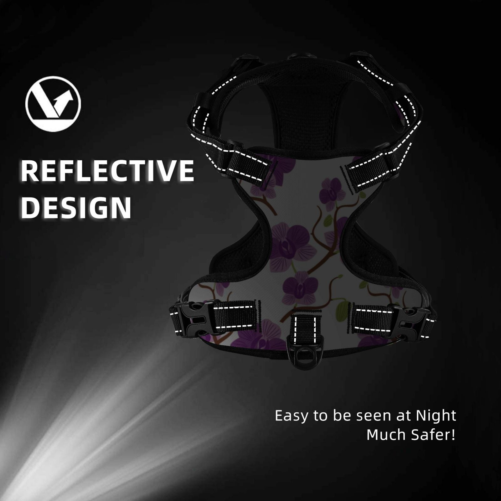 Kdxio Orchids Flowers Print No Pull Dog Harness Adjustable Reflective Oxford Easy Control Medium Large Dog Harness for Training and Everyday-Small