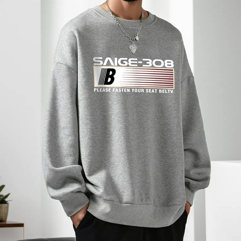 Sweatshirts For Men Custom Logo Cotton Letter Graphic Thermal Lined Sweatshirt Men Graphic Sweatshirt Custom Hoodie Mens Hoodies Pullover Color Grey Size 2XL Walmart