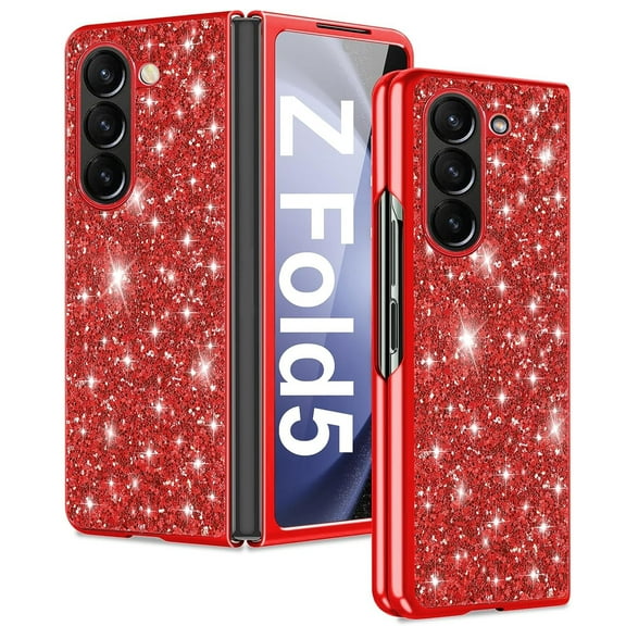 Cowithday for Samsung Galaxy Z Fold 5 5G Phone Case, Glitter Sparkle Bling Shiny Diamond Slim Soft TPU Silicone Anti-Slip Protective Case Cover for Women Girls for Samsung Z Fold5 5G Phone, Red