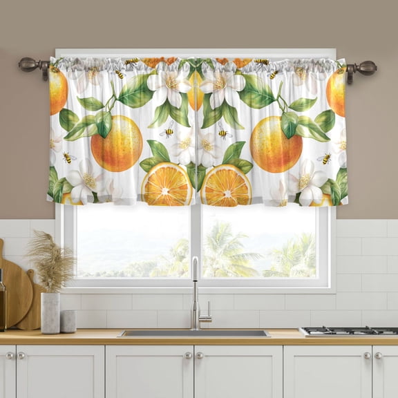 Yayeee Kitchen Curtains Tier Set of 2 Light Filtering 57"x24" Over Sink Window Panels, Floral Watercolor Oranges
