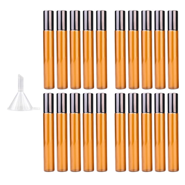 Botellas Roll-on para aceites esenciales, con bolitas metálicas, contenedor pequeño con rodillo 10 ml 20 piezas