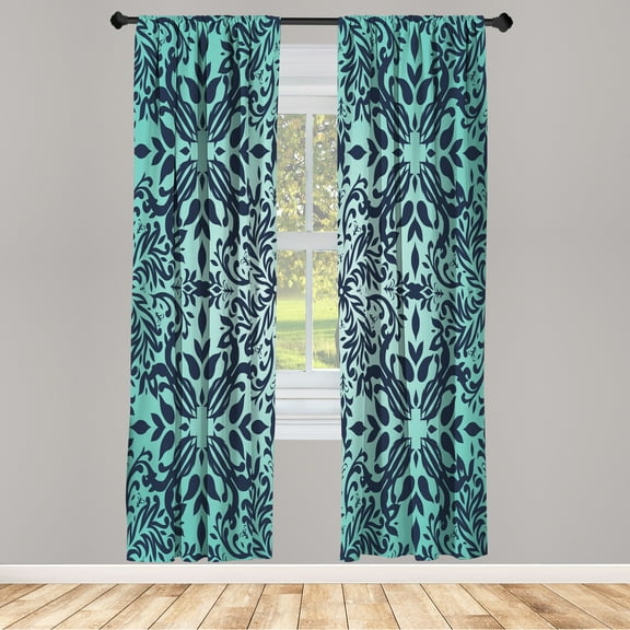 Ambesonne Oriental Curtains, Curly Mandala Flowers Art, Pair of 28"x84", Pale Turquoise
