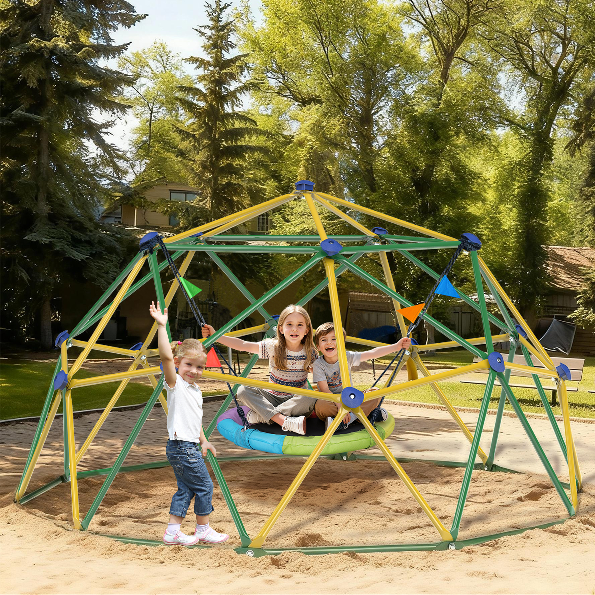 GIKPAL 10ft Climbing Dome with Hammock and Swing photo 3