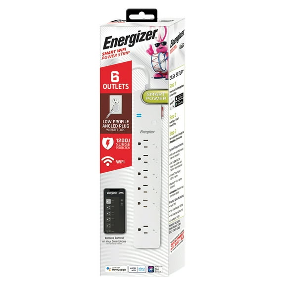 Energizer Connect EIS3-1004-WHT Smart Wi-Fi 6-Outlet Surge Protector, 6-Ft. Cord Length