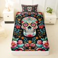 thumbnail image 3 of Homewish Gothic Sugar Skull Twin Sheets,Watercolor Flowers Bedding,Pink Green,3-Piece,1 Fitted Sheet and 1 Pillowcase, 3 of 6