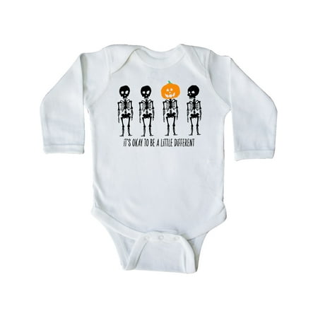 

Inktastic It s Okay to be a Little Different Skeletons and Pumpkins Gift Baby Boy or Baby Girl Long Sleeve Bodysuit