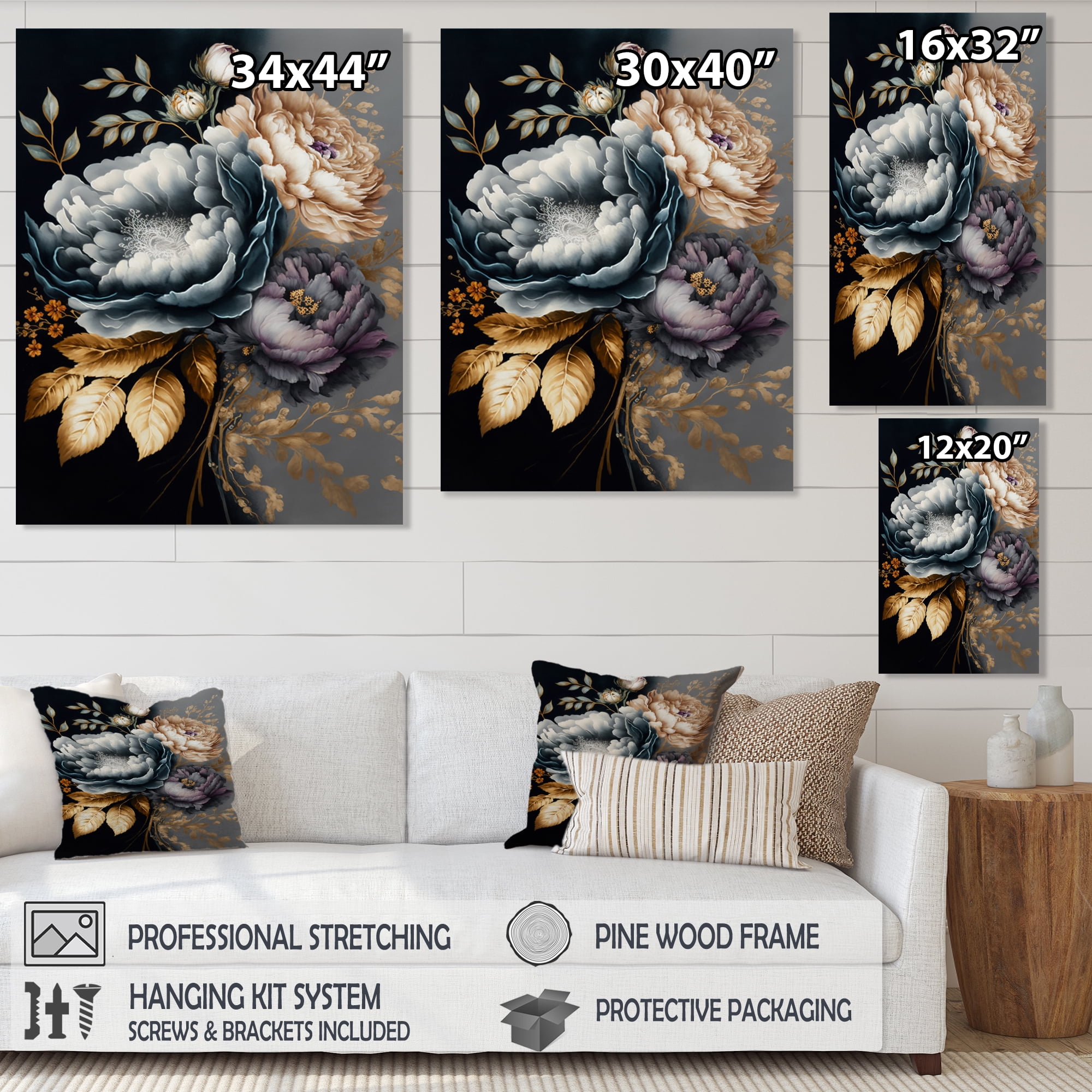 Designart Blue Blooming Bouquet IV Canvas Wall Art