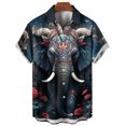 thumbnail image 3 of Camiseta de manga corta con estampado 3D de elefante para hombre, camisa informal personalizada de calle con cuello vuelto y botones, verano 2024, 3 of 5