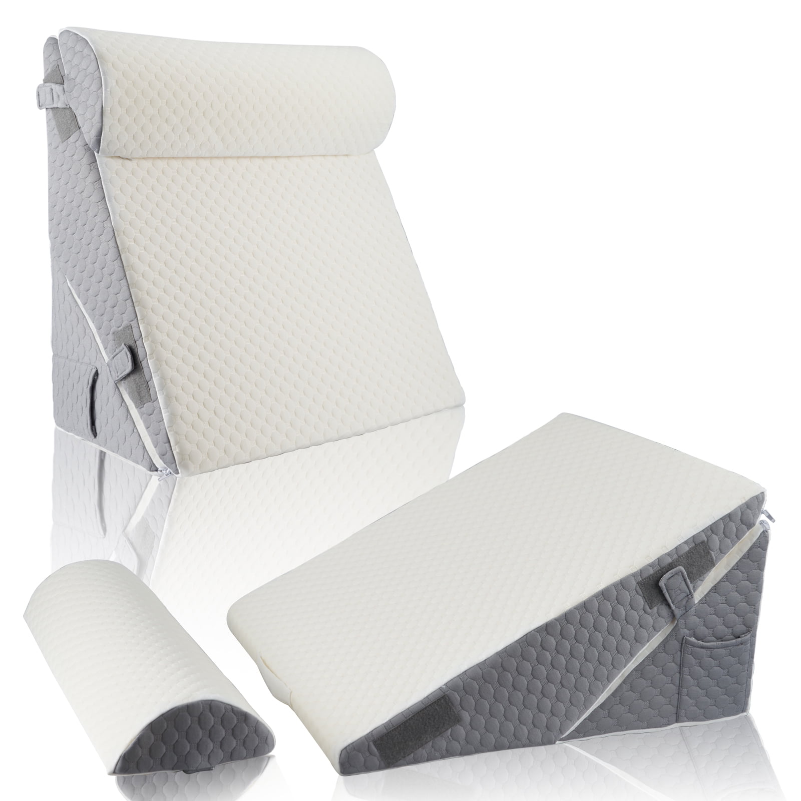 NOSTHEART Bed Wedge Pillow for Sleeping, Memory Foam Wedge Pillow Set for Post Surgery 12 Inch Adjustable Triangle Pillow Wedge with Washable Cover for Legs, Back Pain, Snoring, Alleviate Acid Reflux