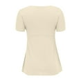 thumbnail image 4 of Beige Womens Tops Womens Front Knotted V Neck Blouse T Shirt Short Sleeve Oversized Tunic Tops Summer Solid Pullover Tees Shirts for Women, 4 of 6
