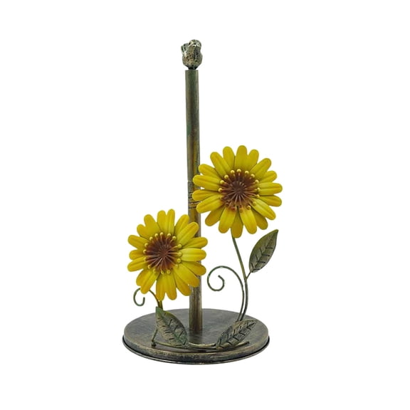 Hxlazmoo Metal Sunflower Paper Towel Holder - Rustic Home Decor for Kitchen, Dining Room, Coffee House | Waterproof Vintage Metal Tissue Roll Stand with Bird Motif | Housewarming Gift (14.4x7.1 Inch)
