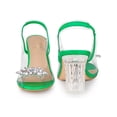 thumbnail image 4 of BLISSFUL STEP Women's Clear Slingback Rhinestone Peep Toe Block Heels Sandals Green (Size 6), 4 of 4