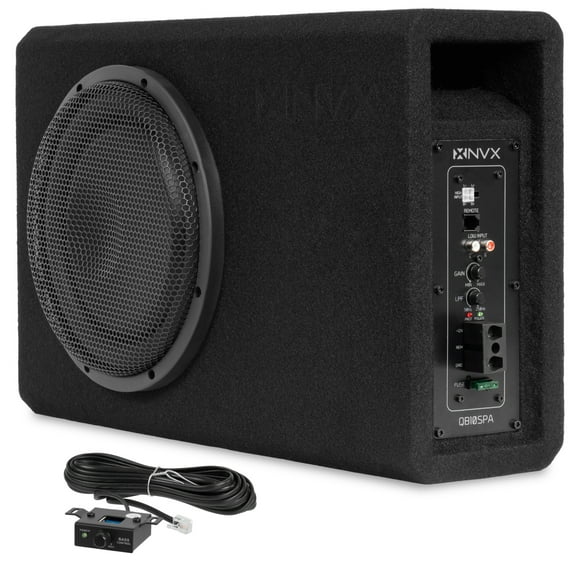 NVX QB10SPA 10" Amplified Ported Loaded Subwoofer Enclosure with Remote Bass Knob 1200W Peak