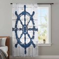 thumbnail image 4 of Navy Blue Coastal Sheer Curtains 45 Inches Long, Vintage Nautical Summer Rudder Light Filering Curtains, Breathable Simi Curtain Privacy Drapes for Kitchen Bathroom Lightweight Small Window Treatment, 4 of 9