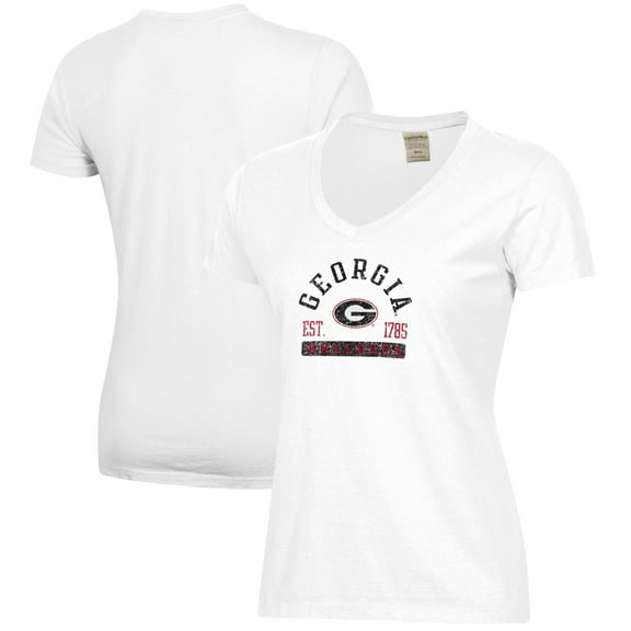Women's White Georgia Bulldogs Arch Logo Comfort Wash V-Neck T-Shirt
