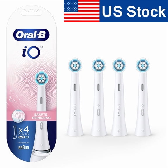 iO Gentle Cleaning Electric Toothbrush Replacement Heads (White - 4 Count) Compatible with Oral B iO Electric Toothbrush Only,Soft Bristles for Sensitive Teeth & Gums