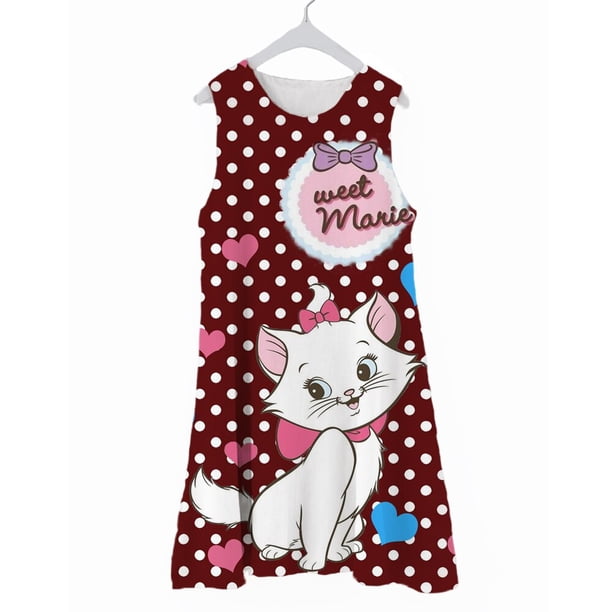 Vestidos para niñas 2022, vestidos para niños, nuevo vestido de princesa con patrón de gato Mary, minivestido sin mangas, vestido informal para niños pequeños, verano 110 Gao Jinjia LED