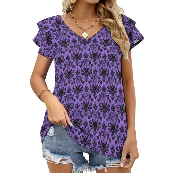 Haunted Mansion Short Sleeve T Shirts Summer V Neck Tops Fashion Casual Tee Shirt